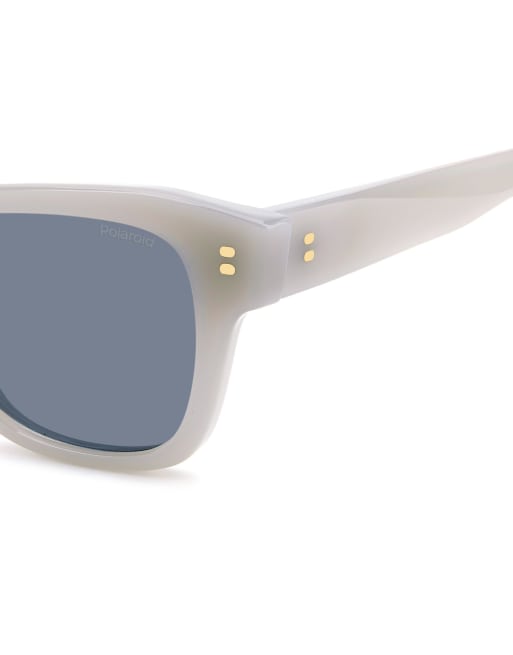 Polaroid Sunglasses - Occhiali da sole rettangolari bianchi con lenti polarizzate blu, 5 di 6