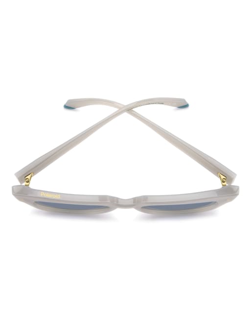 Polaroid Sunglasses - Occhiali da sole rettangolari bianchi con lenti polarizzate blu, 6 di 6