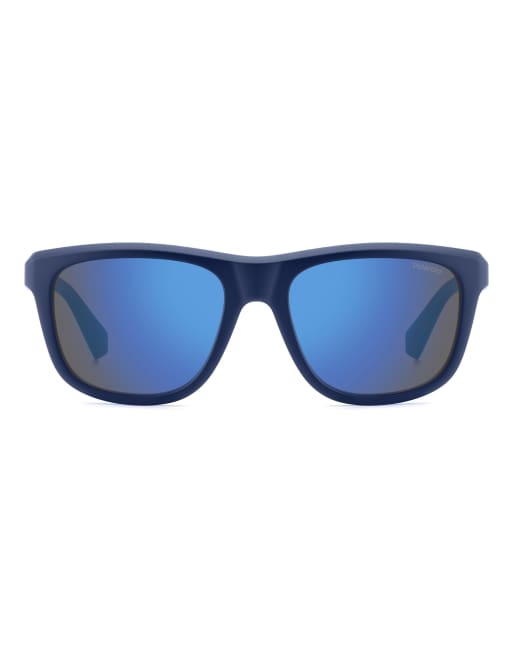 Polaroid Sunglasses - Occhiali da sole rettangolari blu con lenti polarizzate blu a specchio, 2 di 7