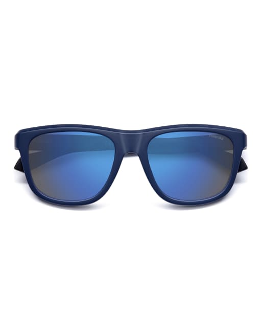 Polaroid Sunglasses - Occhiali da sole rettangolari blu con lenti polarizzate blu a specchio, 3 di 7