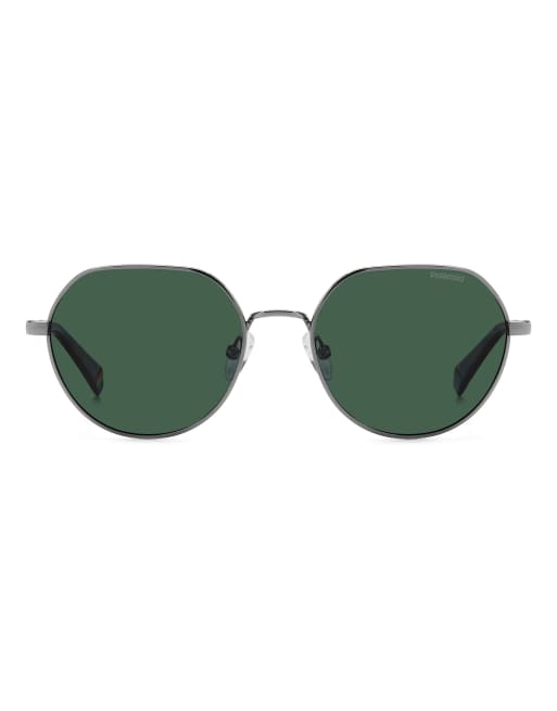 Polaroid Sunglasses - Occhiali da sole rotondi argento con lenti polarizzate verdi, 2 di 6
