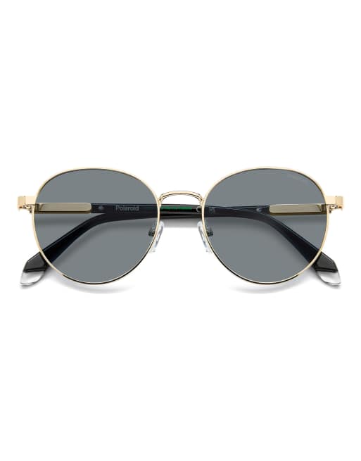 Polaroid Sunglasses - Occhiali da sole rotondi color oro con lenti polarizzate grigie, 2 di 5