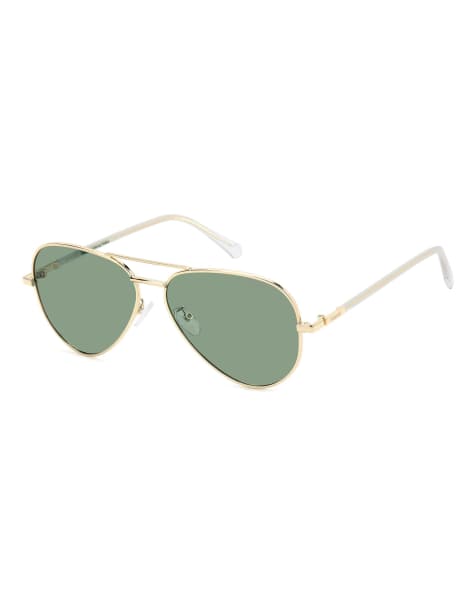 Polaroid Sunglasses - Occhiali da sole stile pilot in metallo color oro con lenti polarizzate verdi - view 1