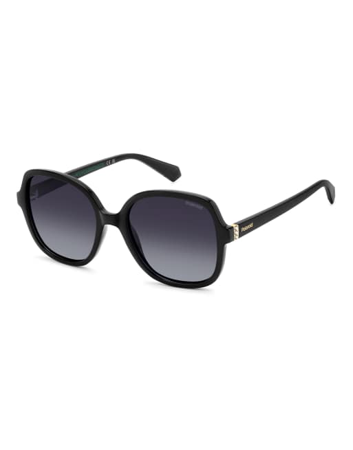 Polaroid Sunglasses Oversized square sunglasses with grey shaded polarized lenses in black, 2 of 7