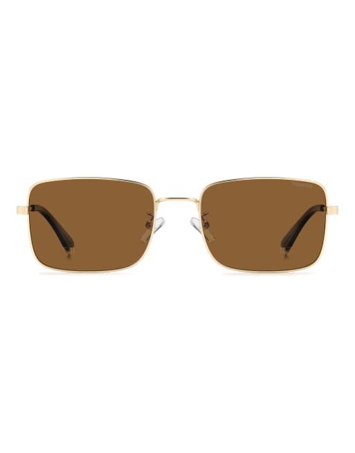 Polaroid Sunglasses Polaroid rectangular sunglasses with brown polarised lenses, gold frame in gold, 2 of 6
