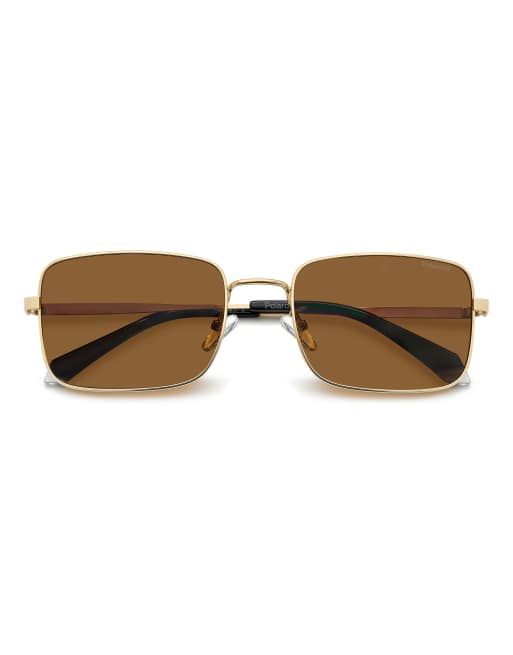 Polaroid Sunglasses Polaroid rectangular sunglasses with brown polarised lenses, gold frame in gold, 3 of 6