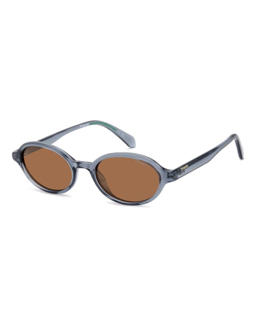 Polaroid Sunglasses Polaroid sung vintage oval sunglasses with brown polarised lenses in grey, 1 of 7