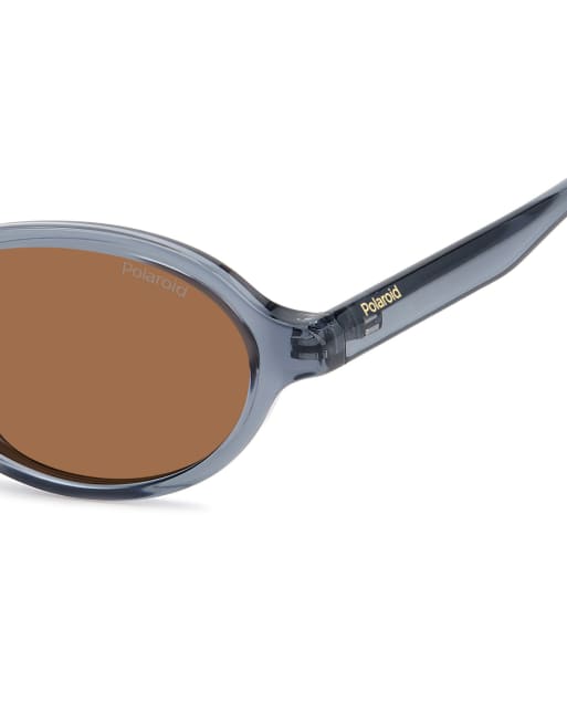 Polaroid Sunglasses Polaroid sung vintage oval sunglasses with brown polarised lenses in grey, 4 of 7