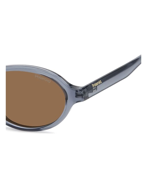 Polaroid Sunglasses Polaroid sung vintage oval sunglasses with brown polarised lenses in grey, 6 of 7