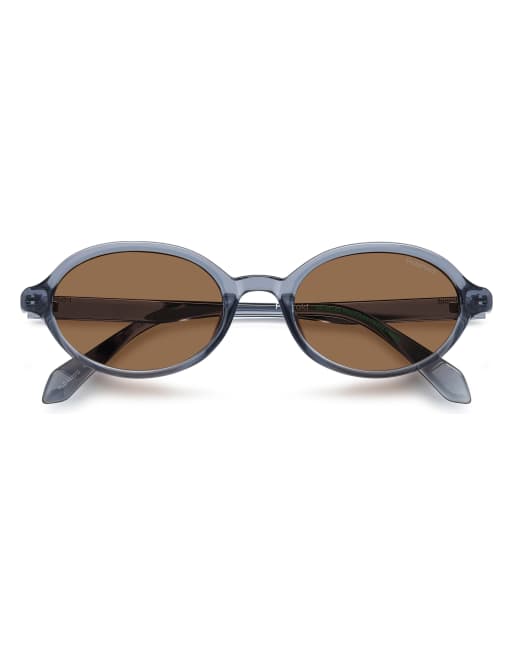 Polaroid Sunglasses Polaroid sung vintage oval sunglasses with brown polarised lenses in grey, 7 of 7