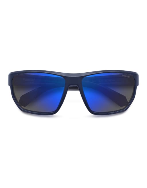 Polaroid Sunglasses Sporty rectangular sunglasses with blue mirror polarized lenses in blue, 3 of 7
