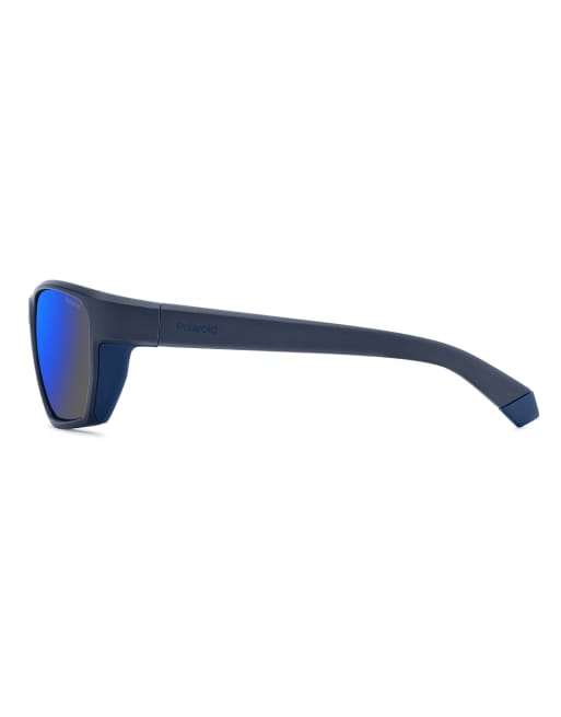 Polaroid Sunglasses Sporty rectangular sunglasses with blue mirror polarized lenses in blue, 5 of 7