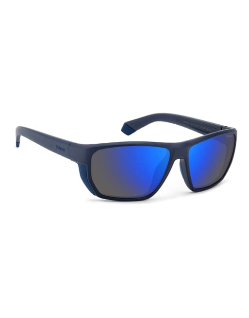 Polaroid Sunglasses Sporty rectangular sunglasses with blue mirror polarized lenses in blue, 7 of 7