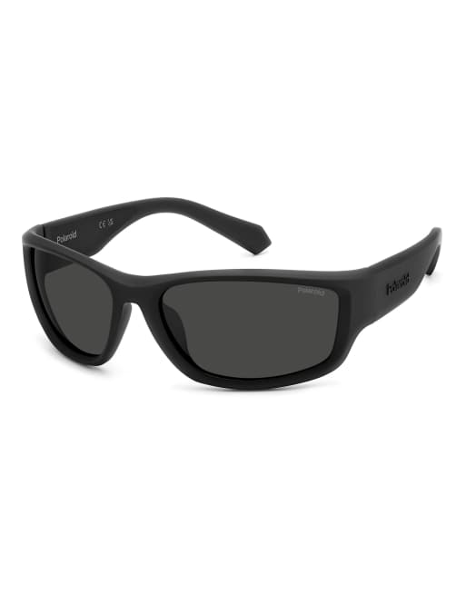 Polaroid Sunglasses Sporty wrap sunglasses with grey polarized lenses in black, 2 of 7