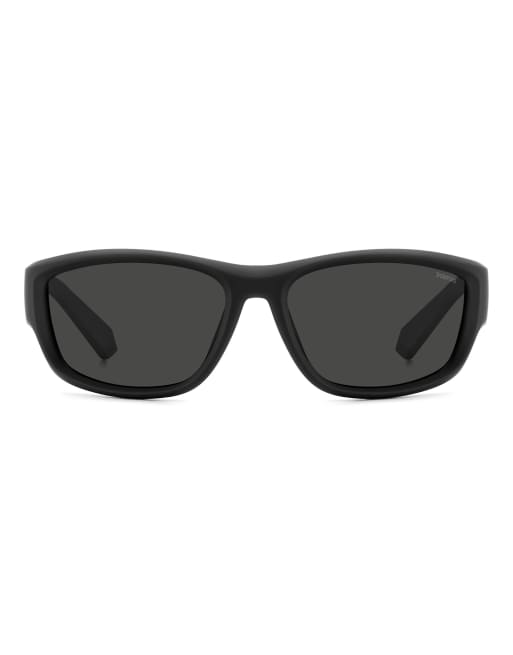 Polaroid Sunglasses Sporty wrap sunglasses with grey polarized lenses in black, 3 of 7