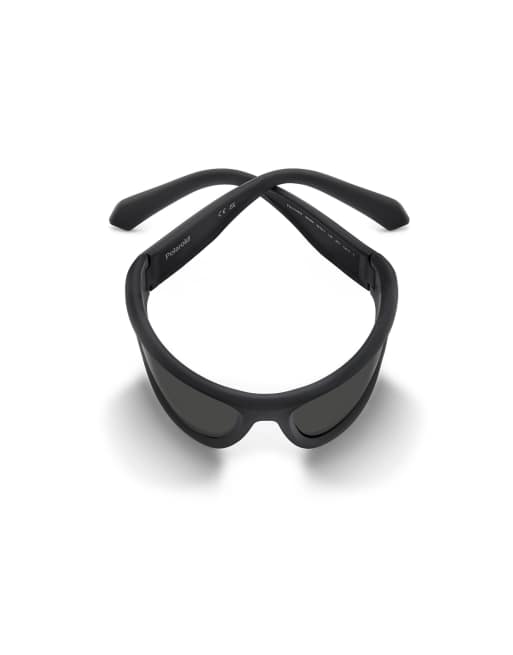 Polaroid Sunglasses Sporty wrap sunglasses with grey polarized lenses in black, 4 of 7