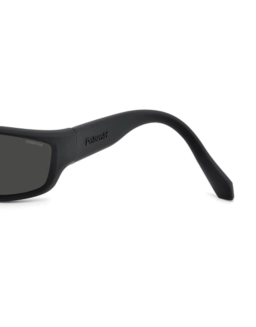 Polaroid Sunglasses Sporty wrap sunglasses with grey polarized lenses in black, 5 of 7