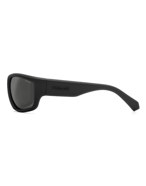 Polaroid Sunglasses Sporty wrap sunglasses with grey polarized lenses in black, 6 of 7