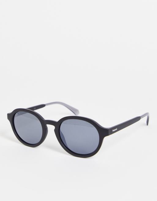 Polaroid thick frame round sunglasses in matte black