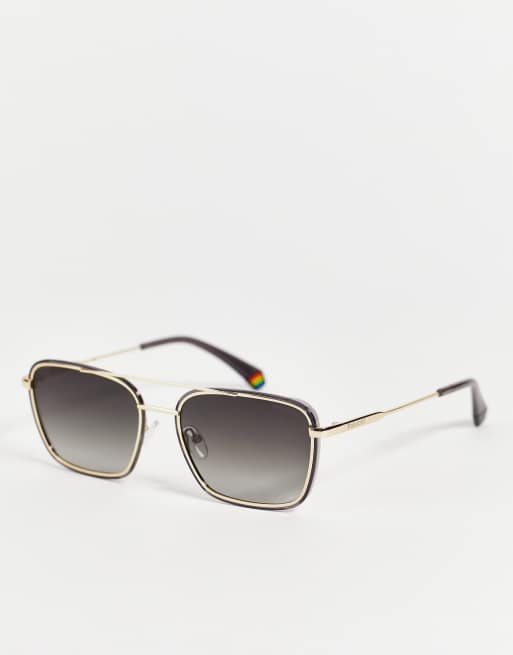 binnenvallen Speel onszelf Polaroid - Vierkante aviator zonnebril in goud en zwart | ASOS