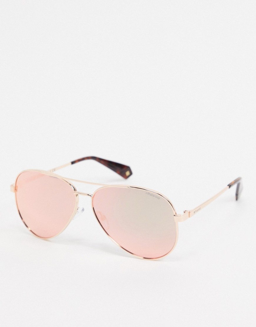 Polaroid X Love Island aviator sunglasses in gold with pink lens
