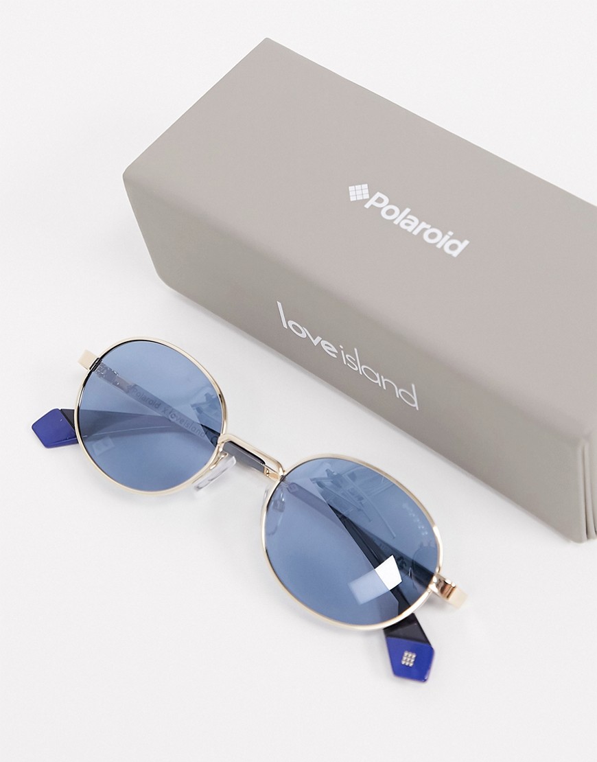 Polaroid X Love Island - Ronde zonnebril in goud met blauwe glazen