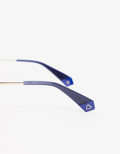Polaroid x Love Island round sunglasses in gold with blue lens, 3 of 4