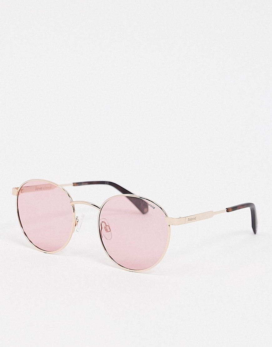 Polaroid X Love Island - Runde, guldfarvede solbriller med pink linser