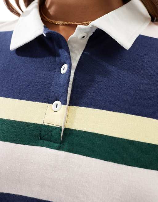 Polo a rayas extragrande de manga larga de felpa de Cotton On, 3 de 4
