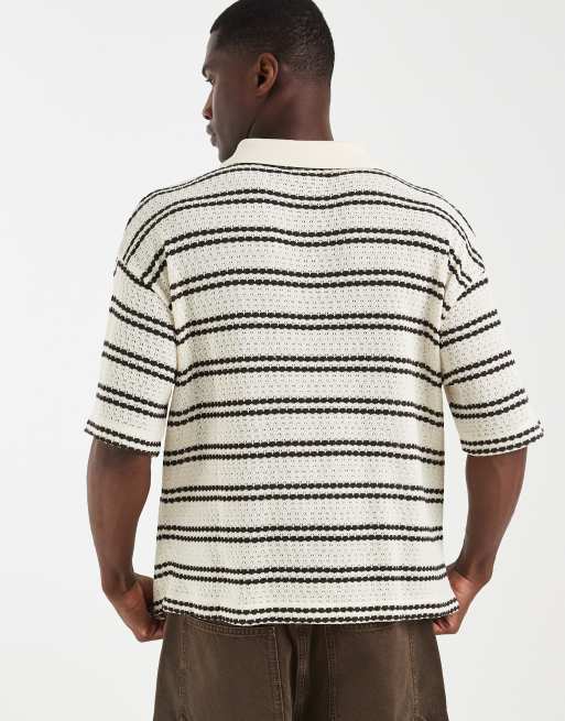 Polo a rayas marrones de corte cuadrado extragrande de tejido texturizado de ASOS DESIGN, 5 de 5