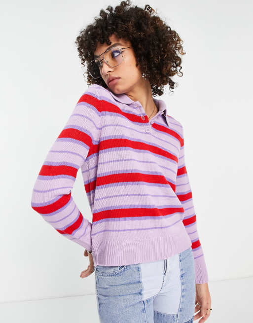 Polo a rayas rojas y violetas de punto de Only 