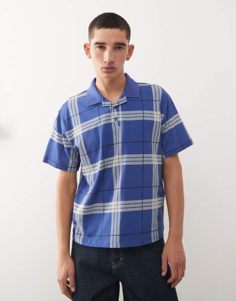 Polo azul a cuadros de corte cuadrado slim de COLLUSION - view 1