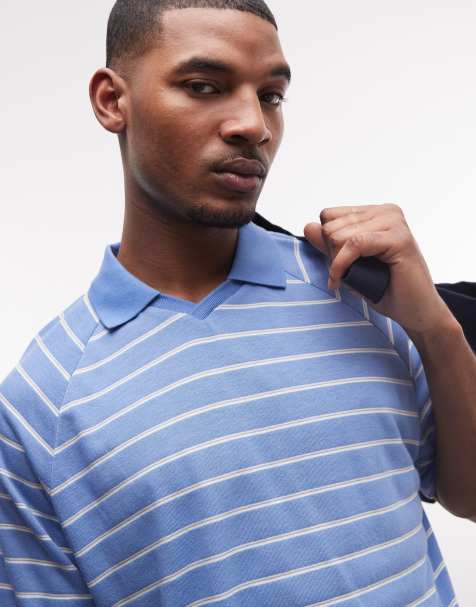 Polo azul a rayas blancas de corte cuadrado extragrande de tejido texturizado de ASOS DESIGN - view 1