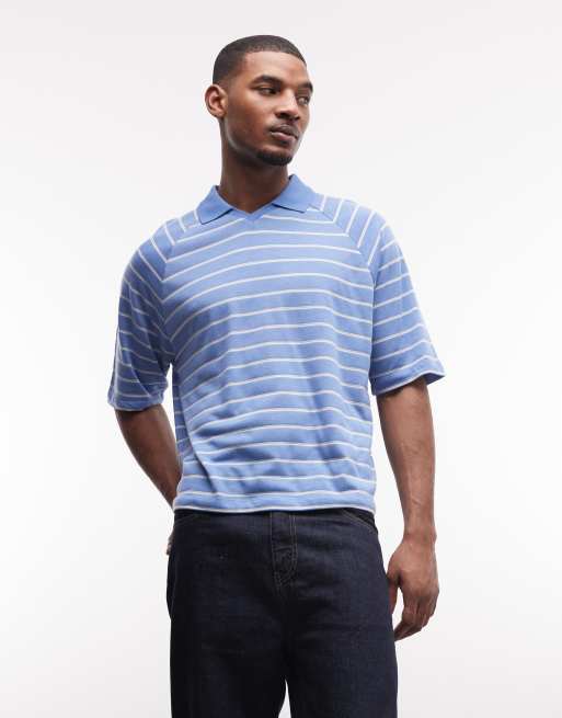 Polo azul a rayas blancas de corte cuadrado extragrande de tejido texturizado de ASOS DESIGN, 2 de 5
