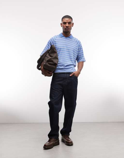 Polo azul a rayas blancas de corte cuadrado extragrande de tejido texturizado de ASOS DESIGN, 3 de 5