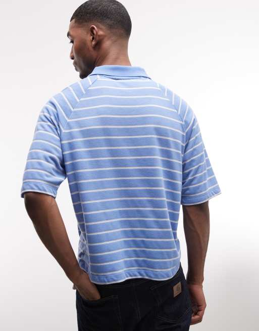 Polo azul a rayas blancas de corte cuadrado extragrande de tejido texturizado de ASOS DESIGN, 5 de 5