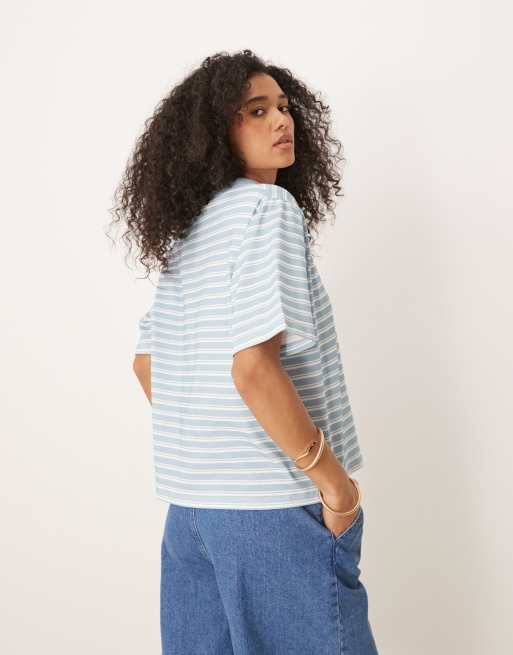 Polo azul a rayas de corte cuadrado extragrande con hombreras de ASOS DESIGN, 4 de 4