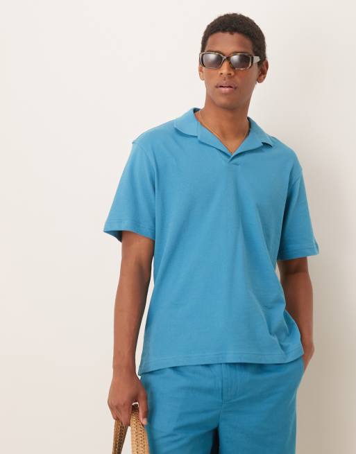 Polo azul aguamarina con cuello de solapas de Mango (parte de un conjunto)