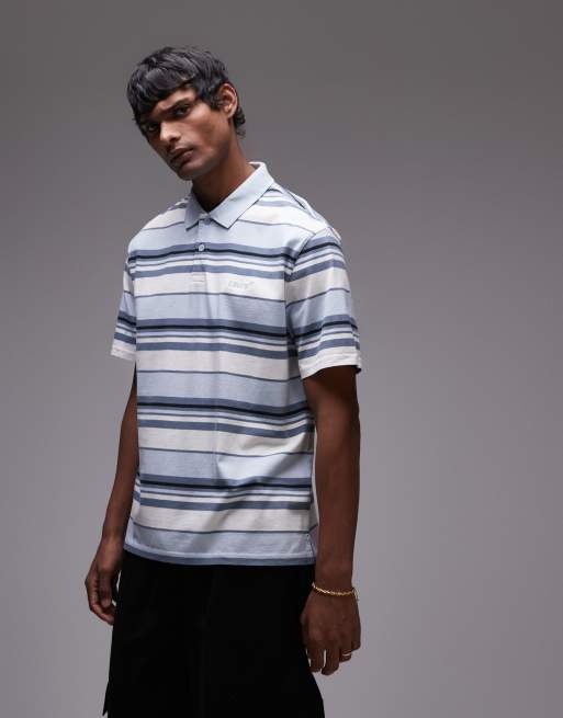 Polo azul claro a rayas multicolores con logo de punto liso Authentic de Levi's