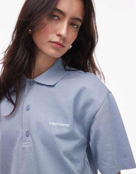 Polo azul claro con logo de texto de Carhartt WIP - view 1