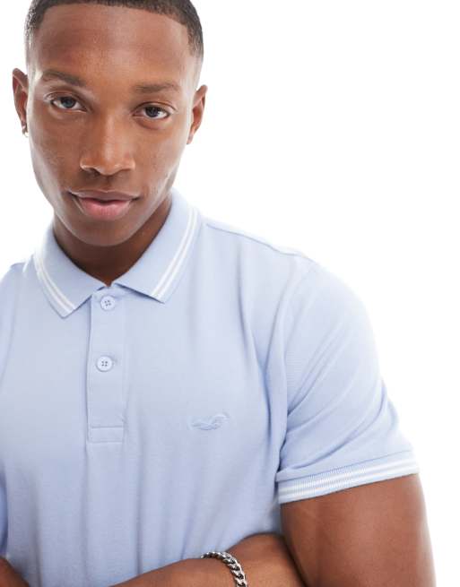 Polo azul claro con logo y ribetes de piqué Icon de Hollister