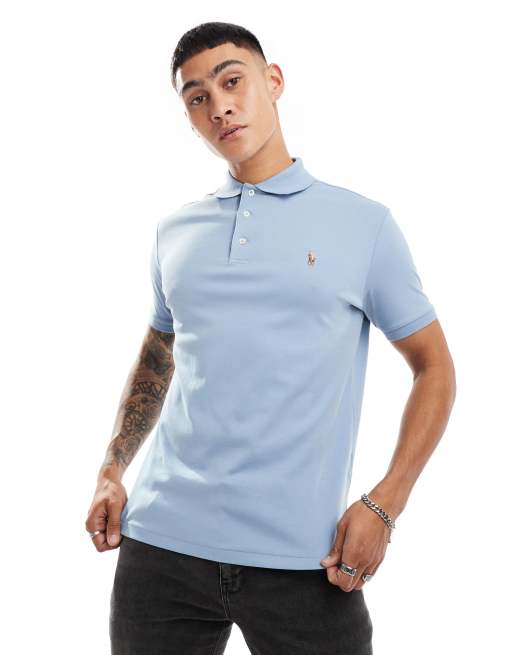 Polo azul claro de corte custom con logo de icono de algodón pima de Polo Ralph Lauren