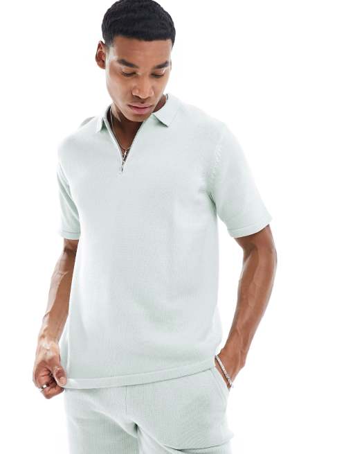 Polo azul con cremallera corta de punto de grosor medio de algodón de ASOS DESIGN (parte de un conjunto)