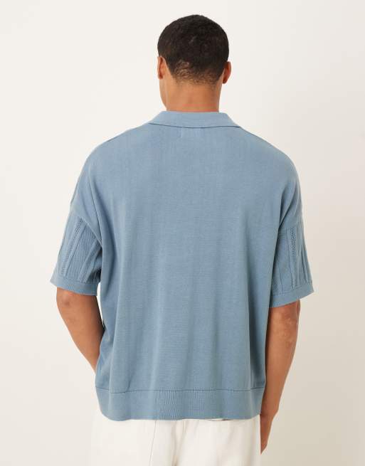 Polo azul extragrande con muesca en el cuello de canalé de ASOS DESIGN, 3 de 5