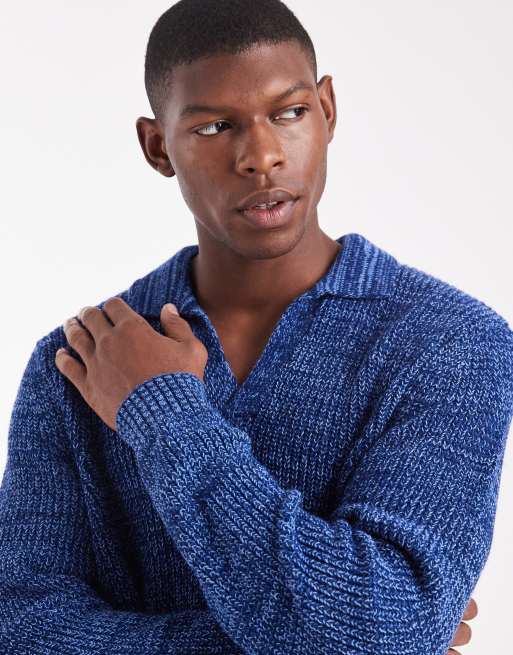 Polo azul holgado con muesca en el cuello de punto de ASOS DESIGN, 5 de 5
