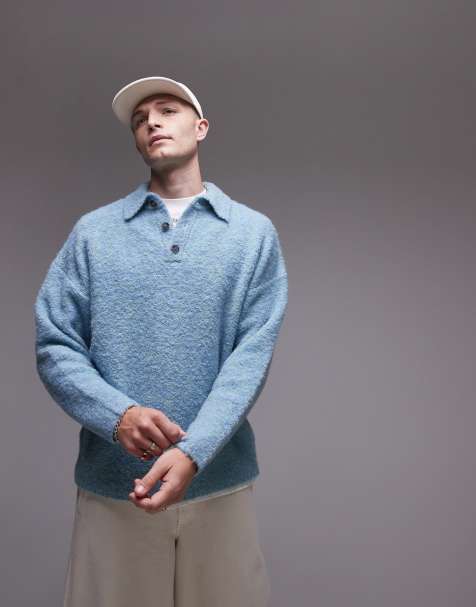 Polo azul jaspeado extragrande de bouclé de Topman - view 1