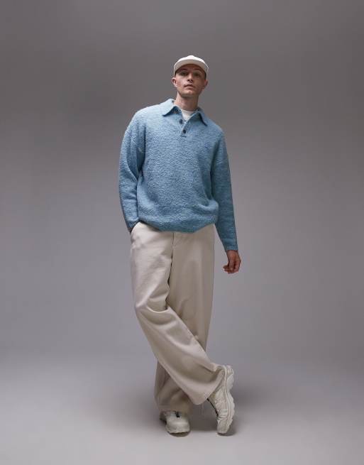 Polo azul jaspeado extragrande de bouclé de Topman, 4 de 4