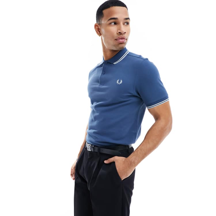 polo 10 11 RcjShops Polo azul luminoso con ribete doble de Fred Perry