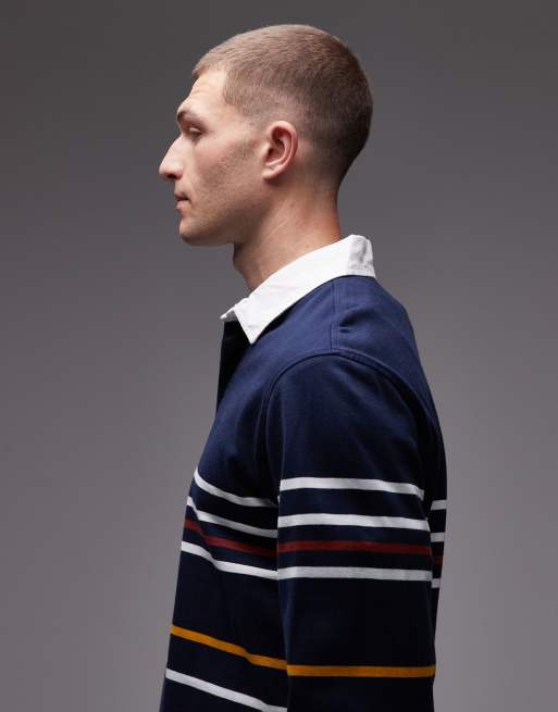 Polo azul marino a rayas de estilo rugby con logo en el mismo tono Union de Levi's, 4 de 5