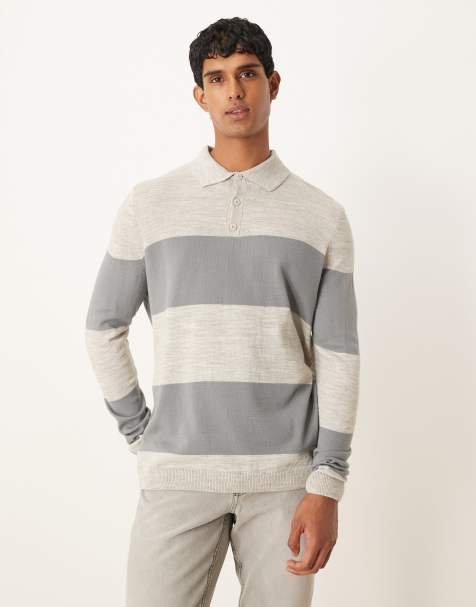 Polo azul marino a rayas holgado de manga larga de punto de ASOS DESIGN - view 1